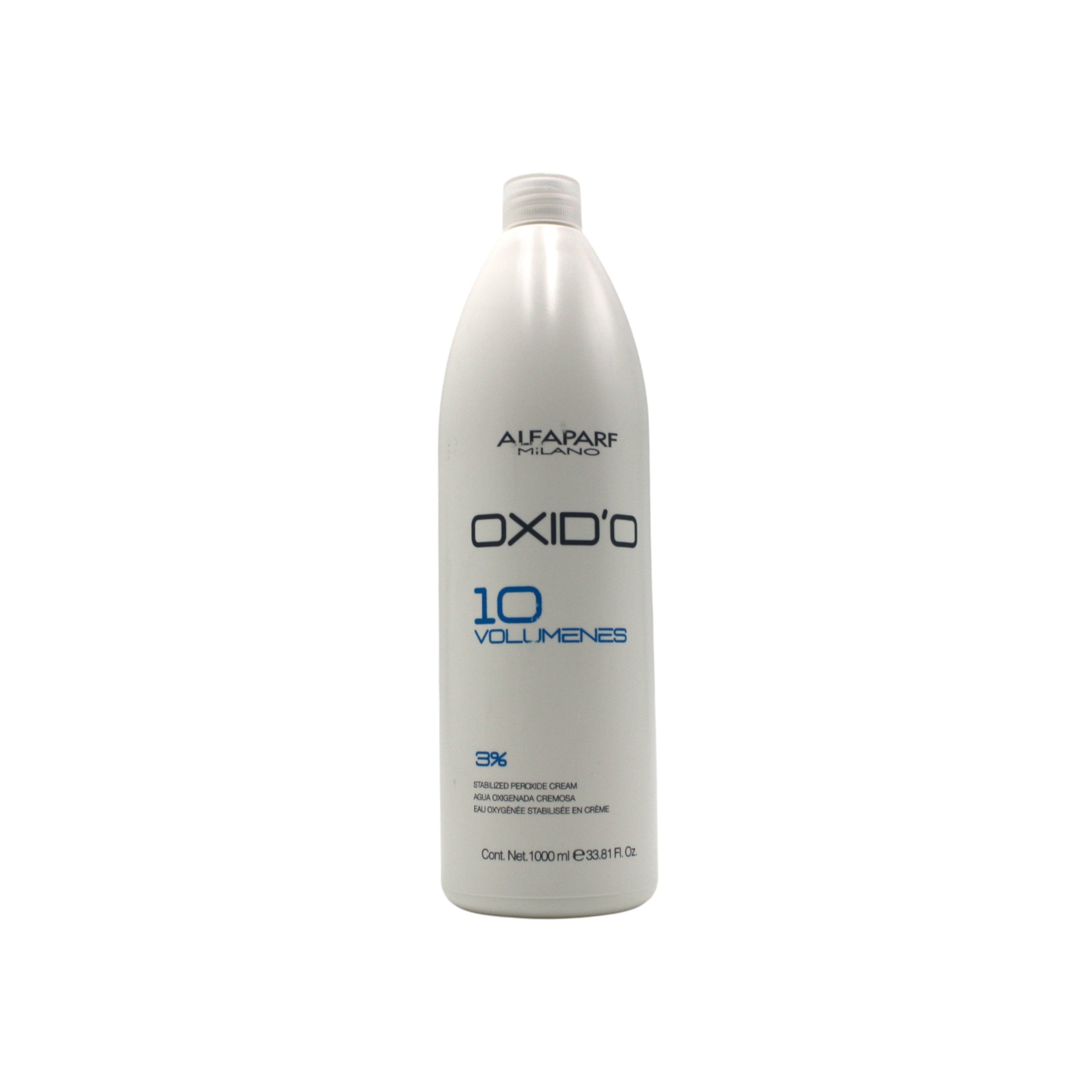 White bottle of Alfaparf OXID'O hair product on a white background