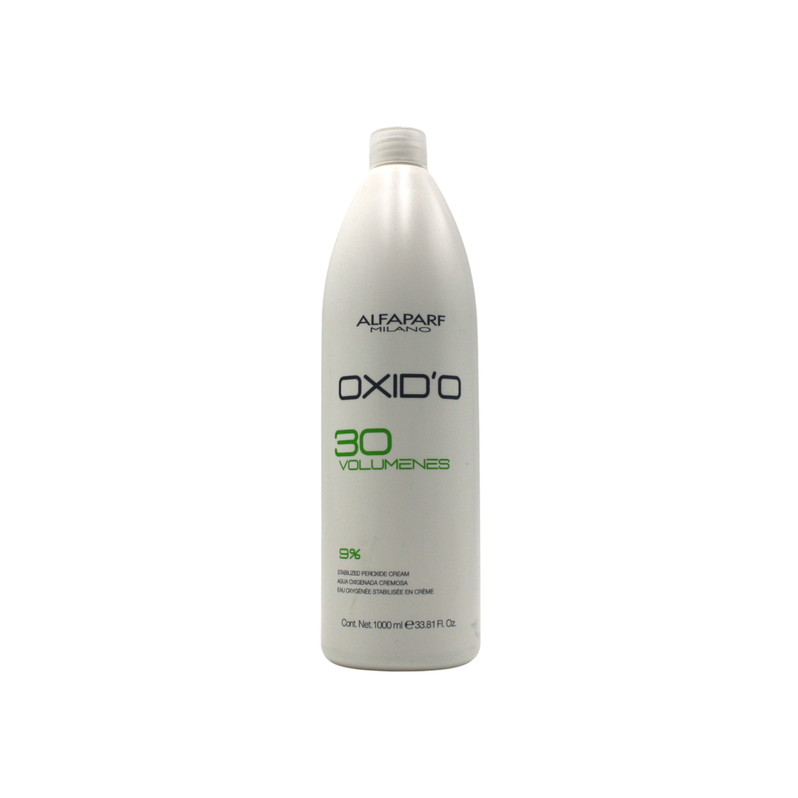 White bottle of Alfaparf OXIDO 30 Volumen on a white background