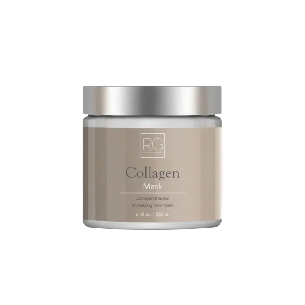 Collagen mask jar with a silver lid on a white background