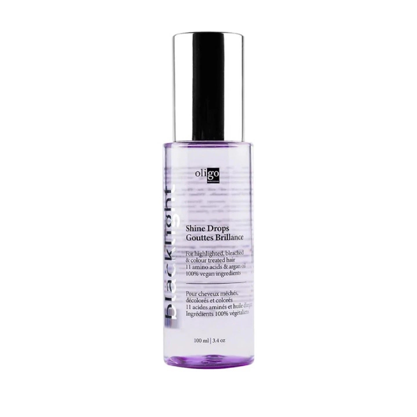 Bottle of Obigo Shine Drops on a white background