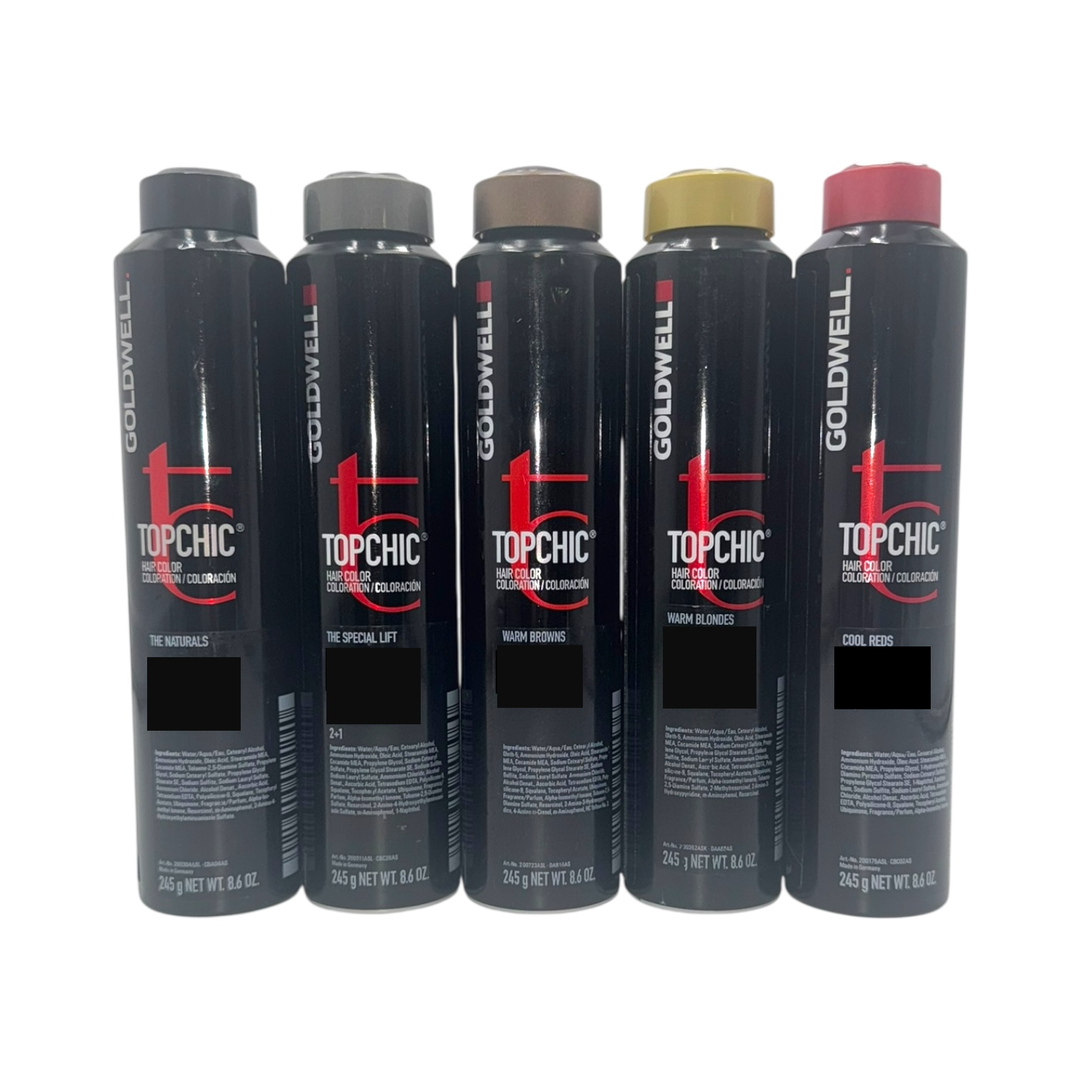 Cans of Goldwell Topchic hair color 8.6 oz