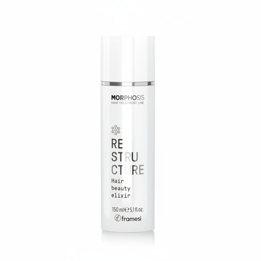 Morphoss hair beauty elixir bottle on a white background
