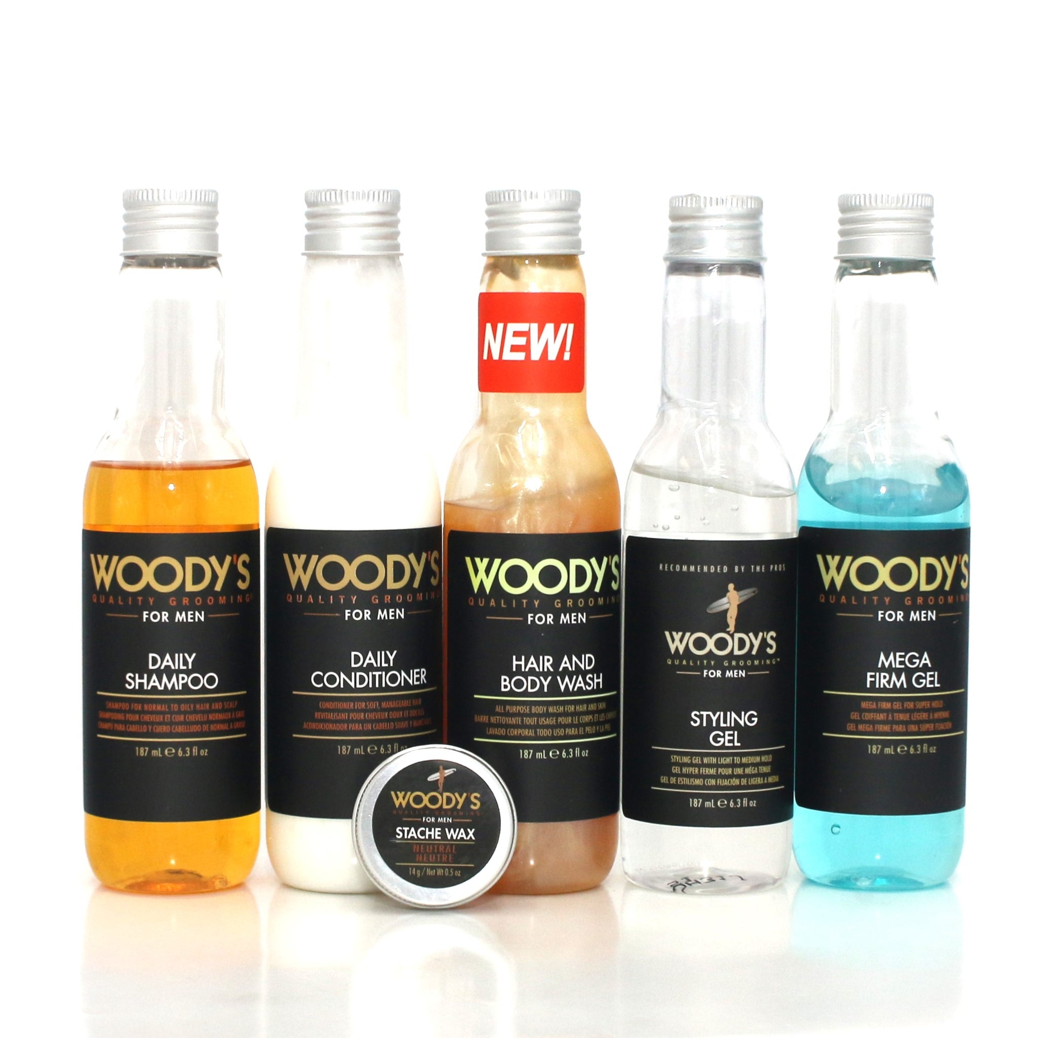WODDYS for Men Daily Shampoo and Conditioner Body Wash, Styling & Mega Firm Gel