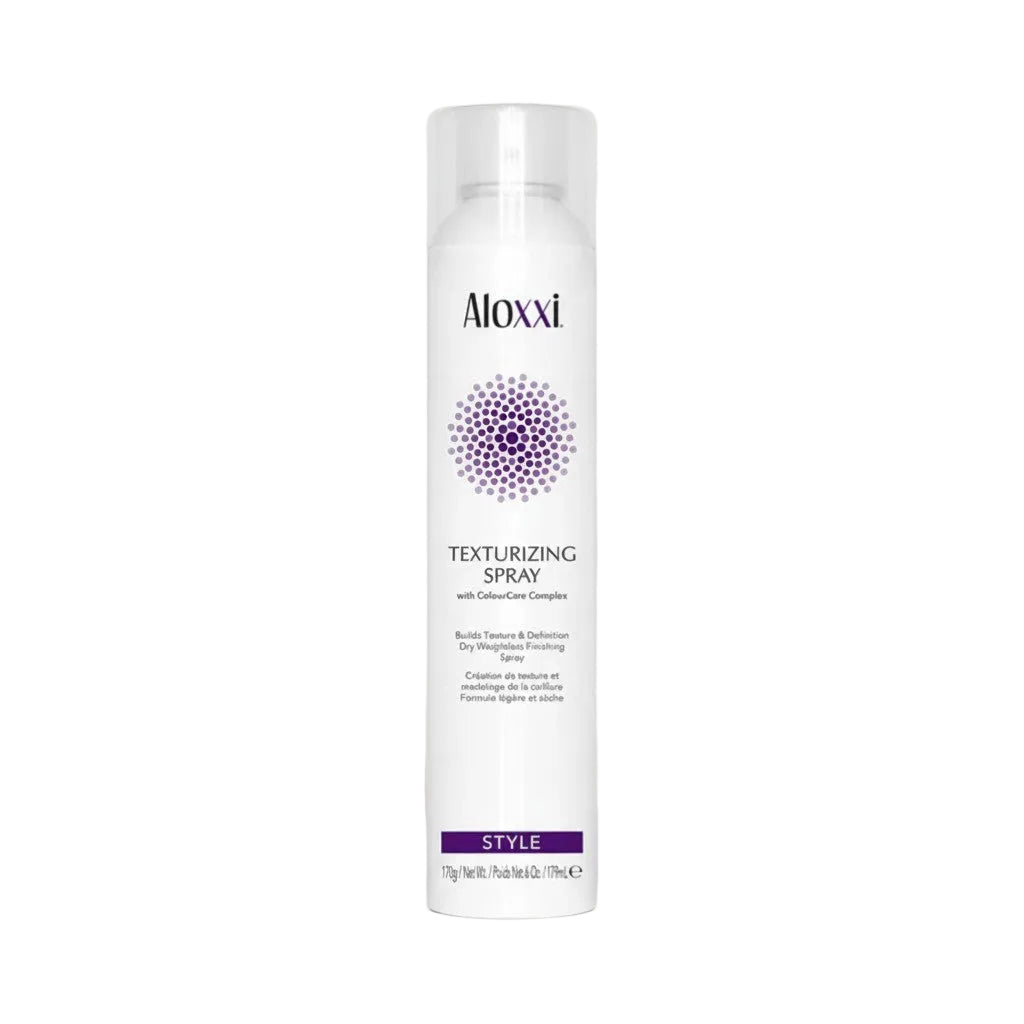 Aloxxi texturizing spray bottle on a neutral background