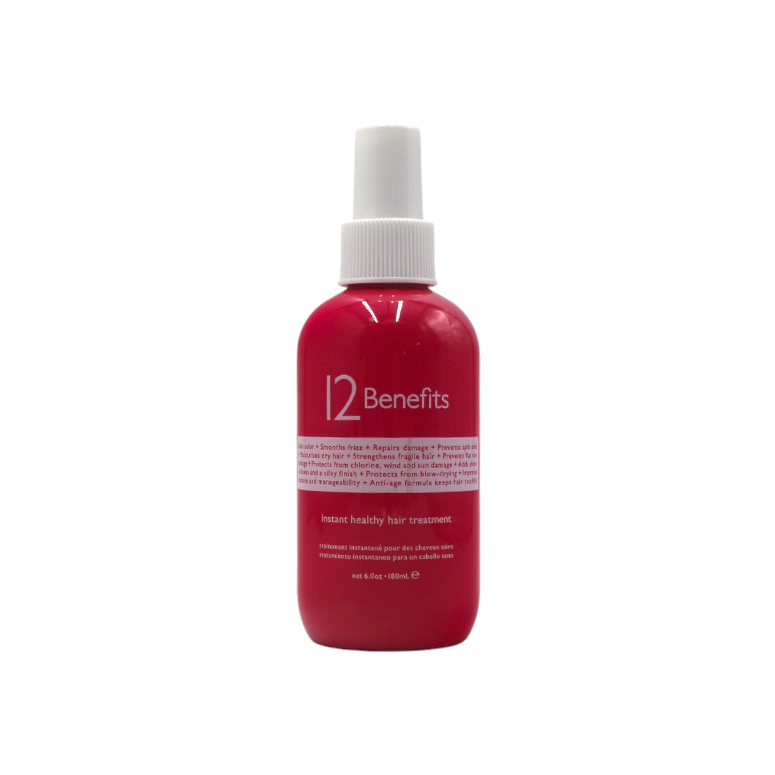 Red bottle with white cap labeled '12 Benefits' on a white background
