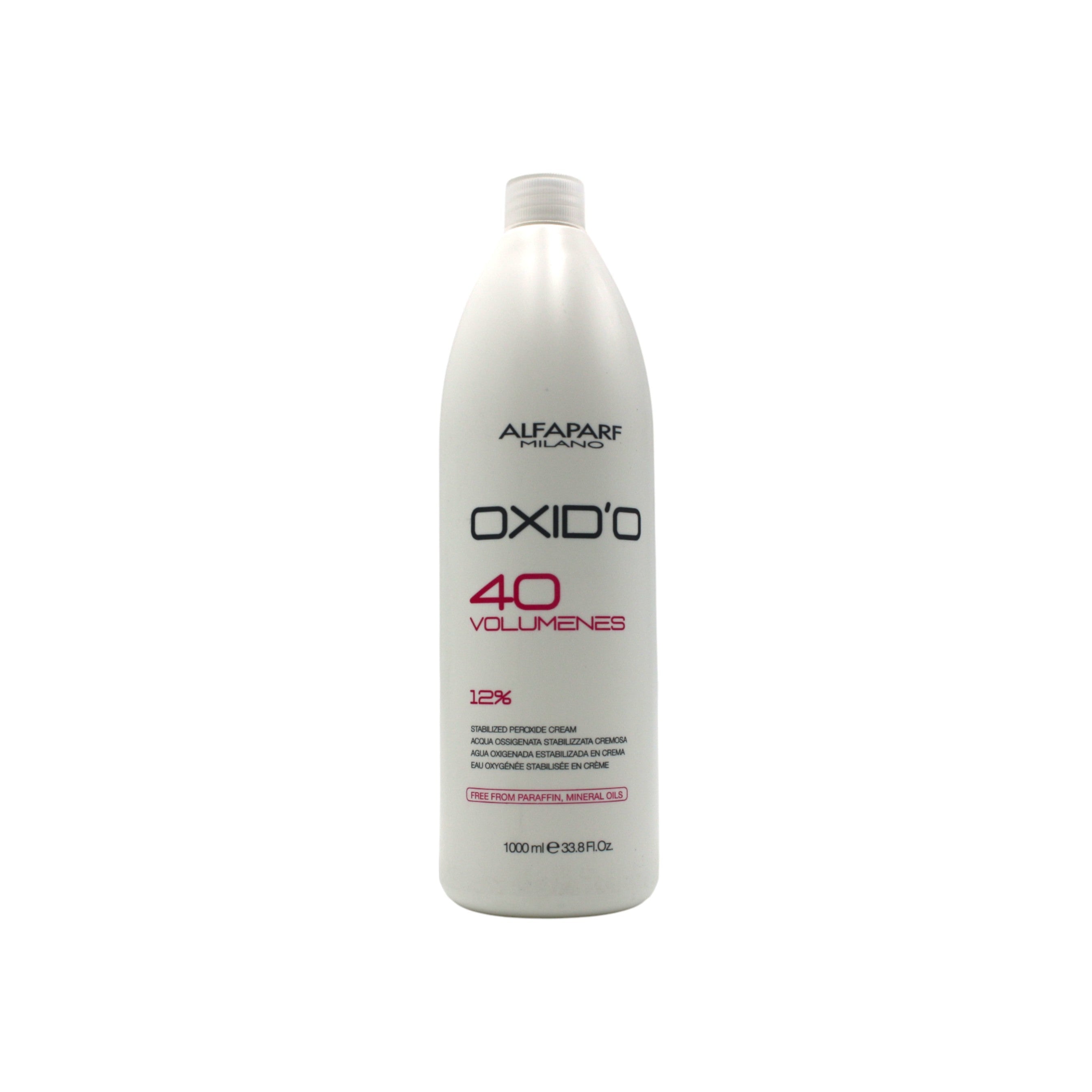 White bottle of Alfaparf OXIDO 40 Volume hair product on a white background
