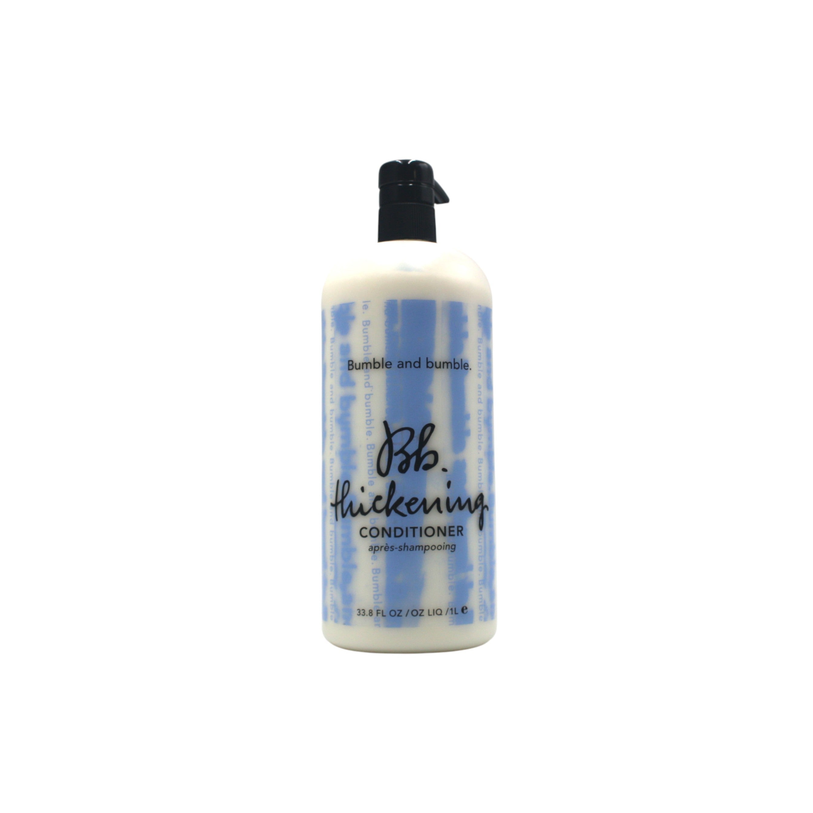 Bottle of Bumble and Bumble Thickening Conditioner on a white background