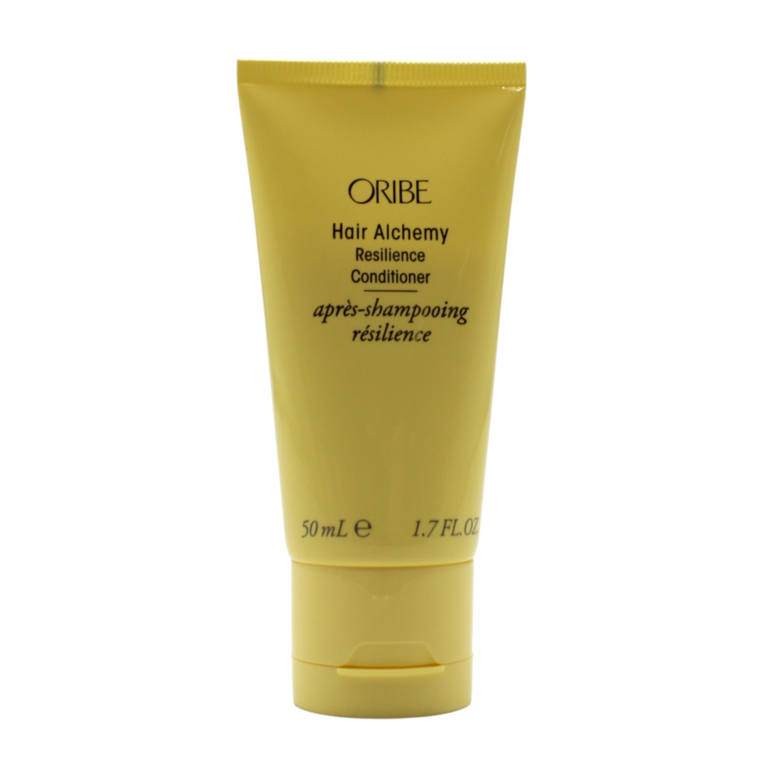 Yellow tube of Oribe conditioner on a white background