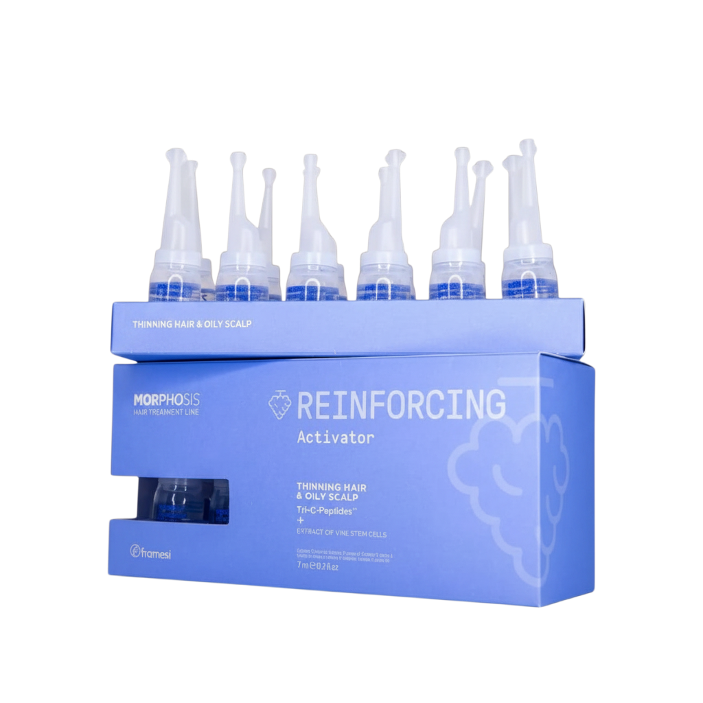 Morphoss hair treatment boxes with ampoules on a white background