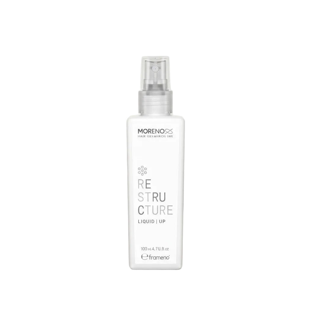 Bottle of Moreno hair care product on a gradient background