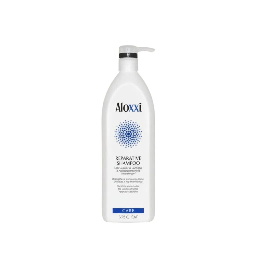 Aloxxi Reparative Shampoo bottle on a light background