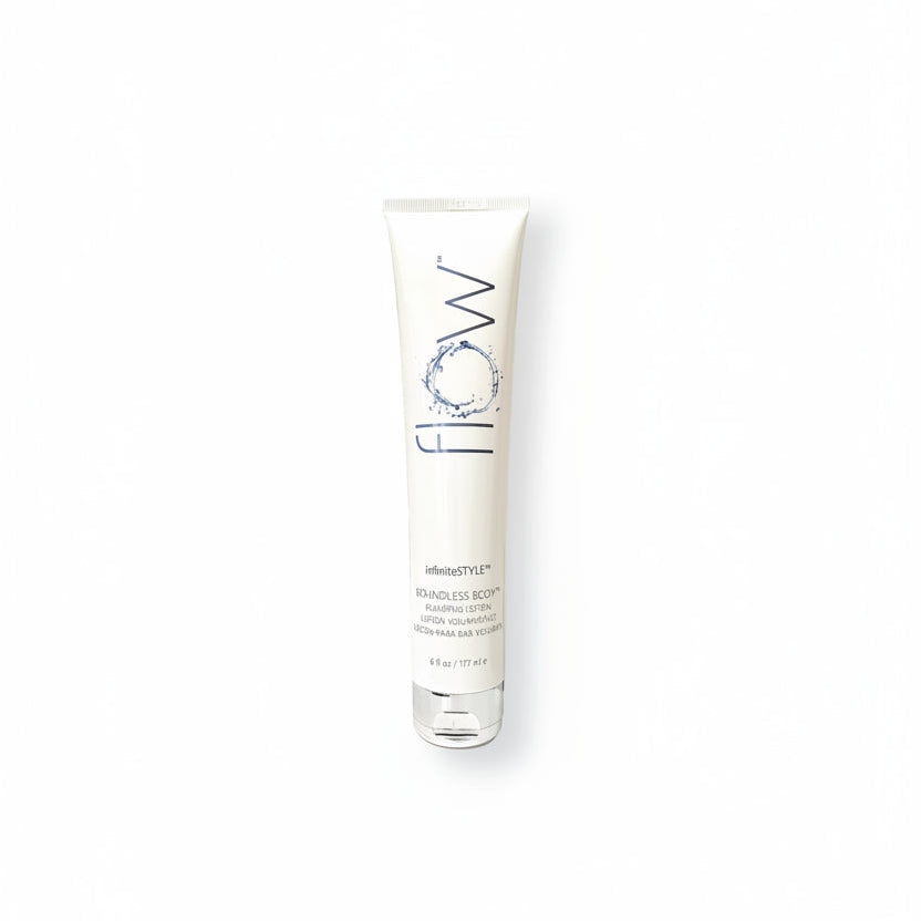 Tube of Flow Infinite Style Plumping Lotion on a white background