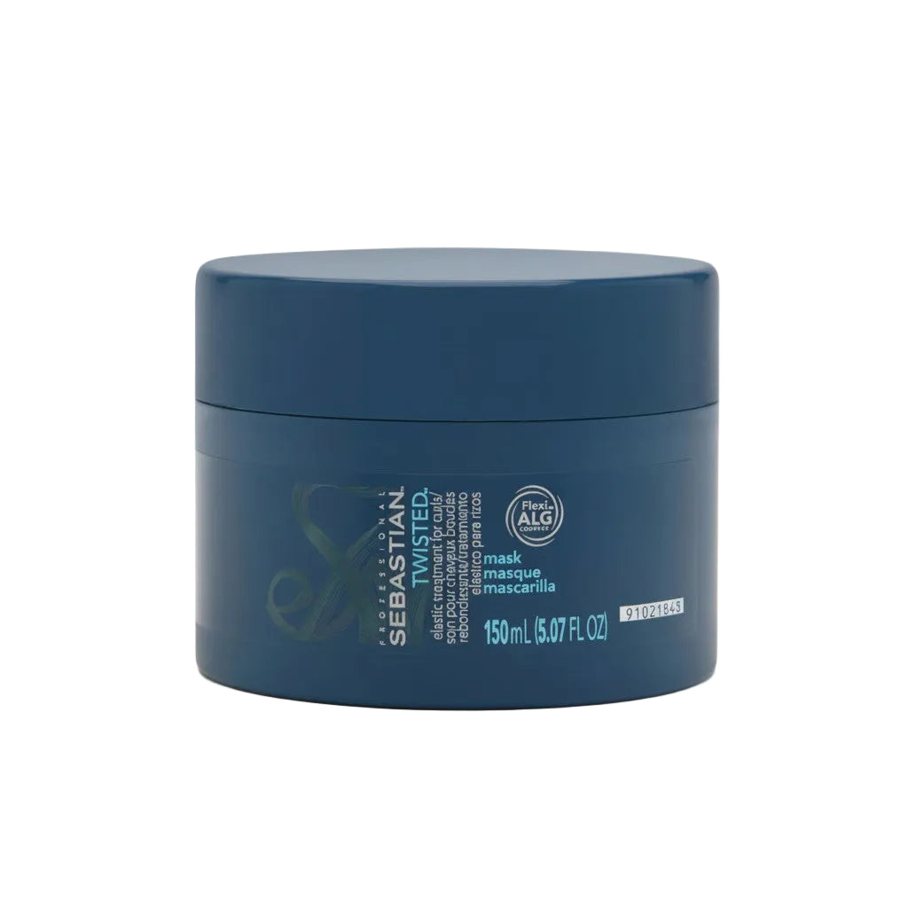 Blue jar of Sebastian Twisted hair mask on a white background