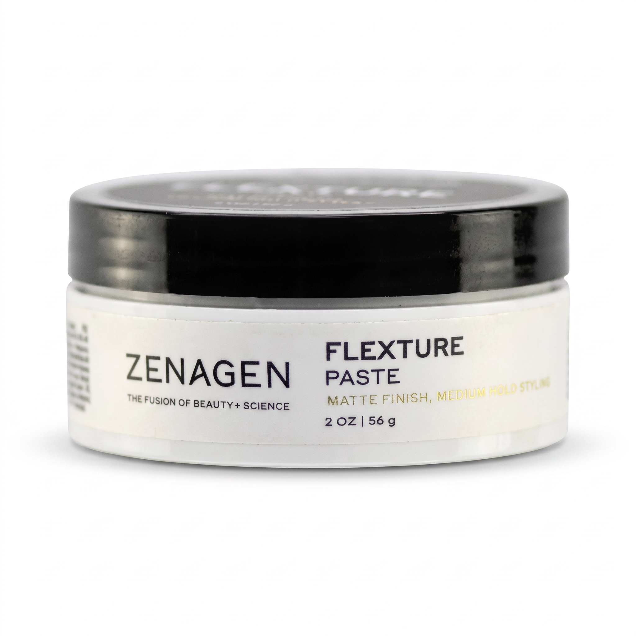 A jar of Zenagen Flexture Paste matte styling product on a clean white background.