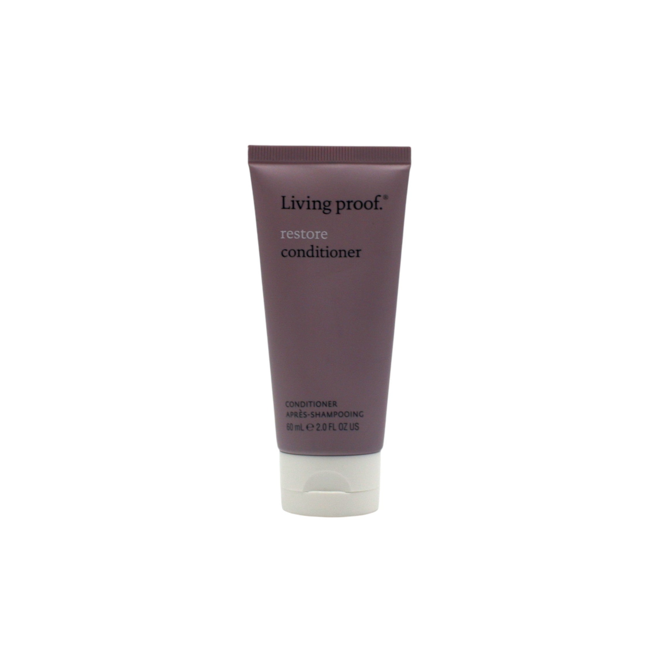 Purple tube of Living Proof conditioner on a white background