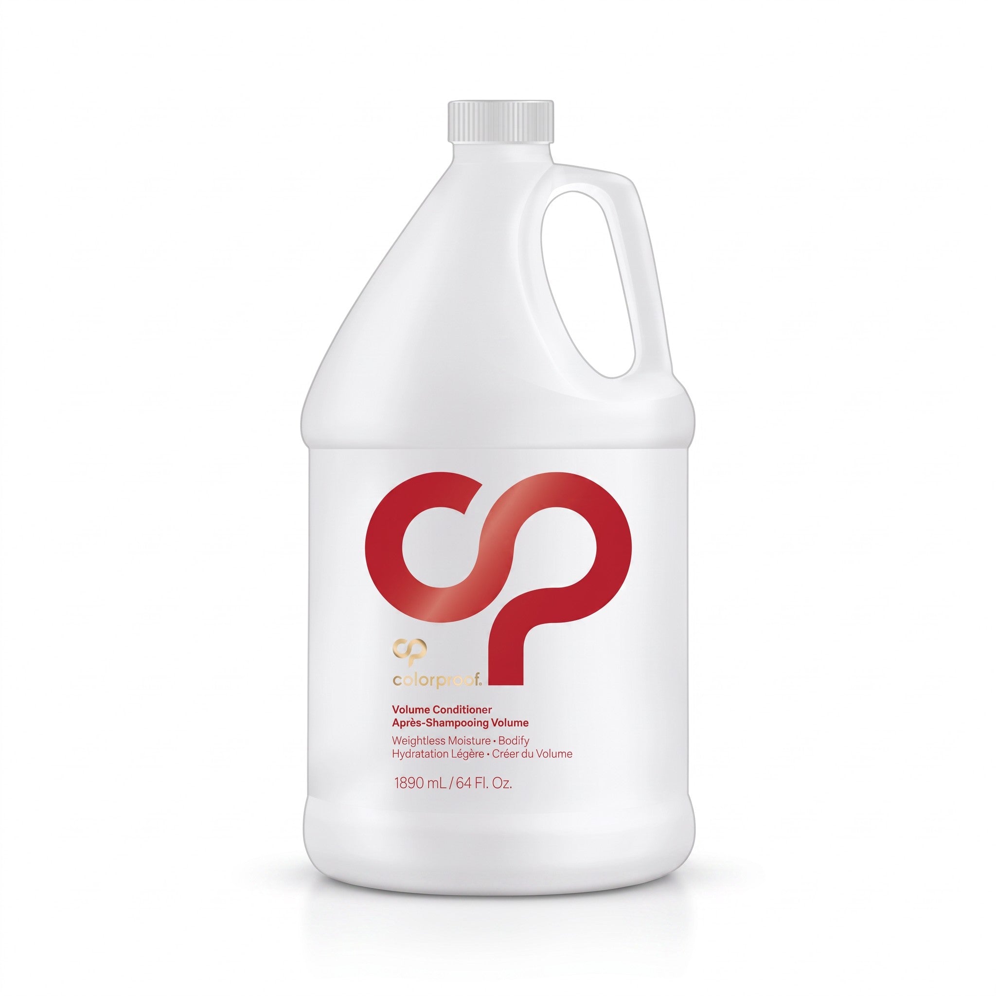 A white plastic bottle of Colorbud Volume Conditioner with a large red 'cp' logo on the front, set against a clean white background with a soft shadow.