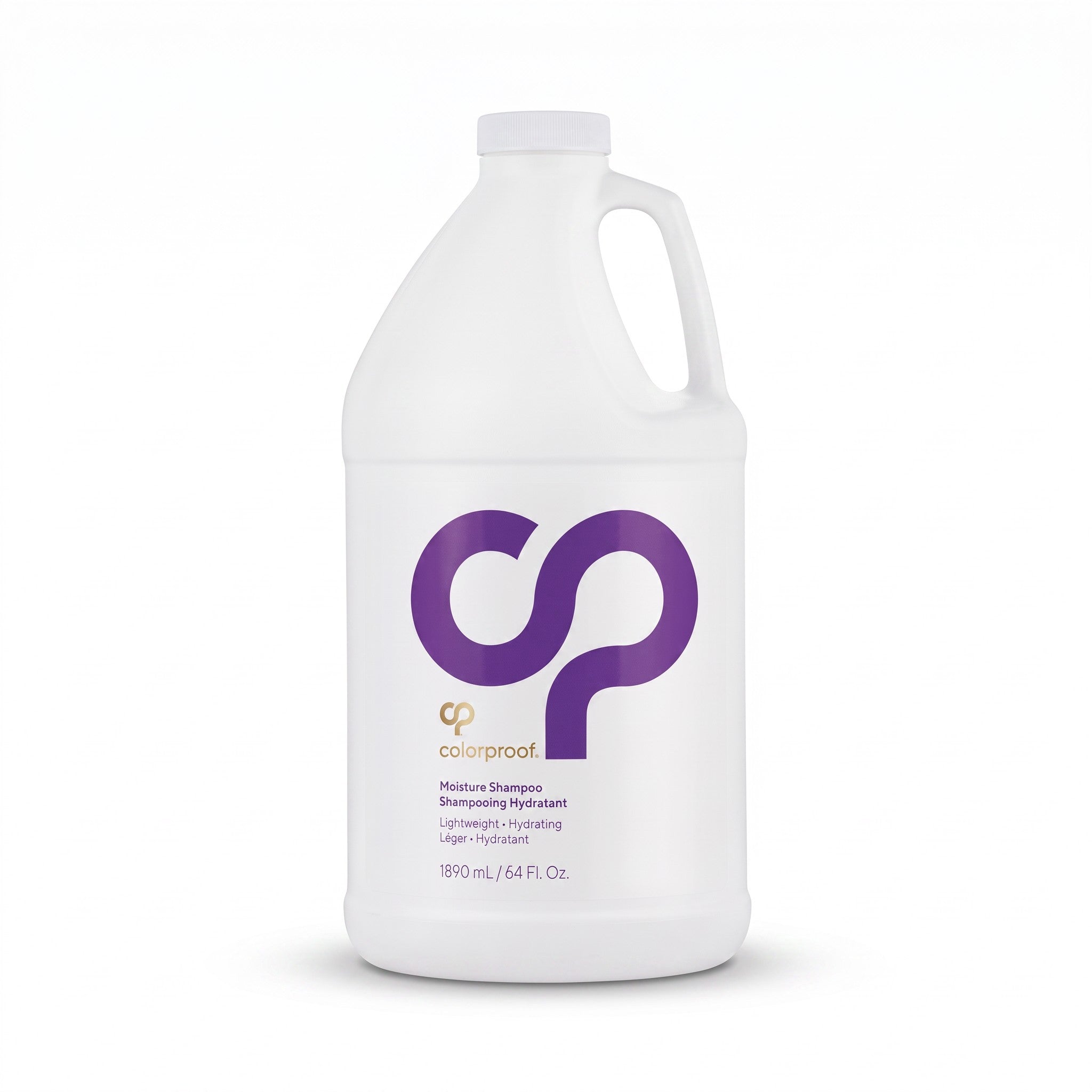 A large white plastic jug of Colorproof Mousse Shampoo with a prominent purple logo on the front, set against a plain white background.