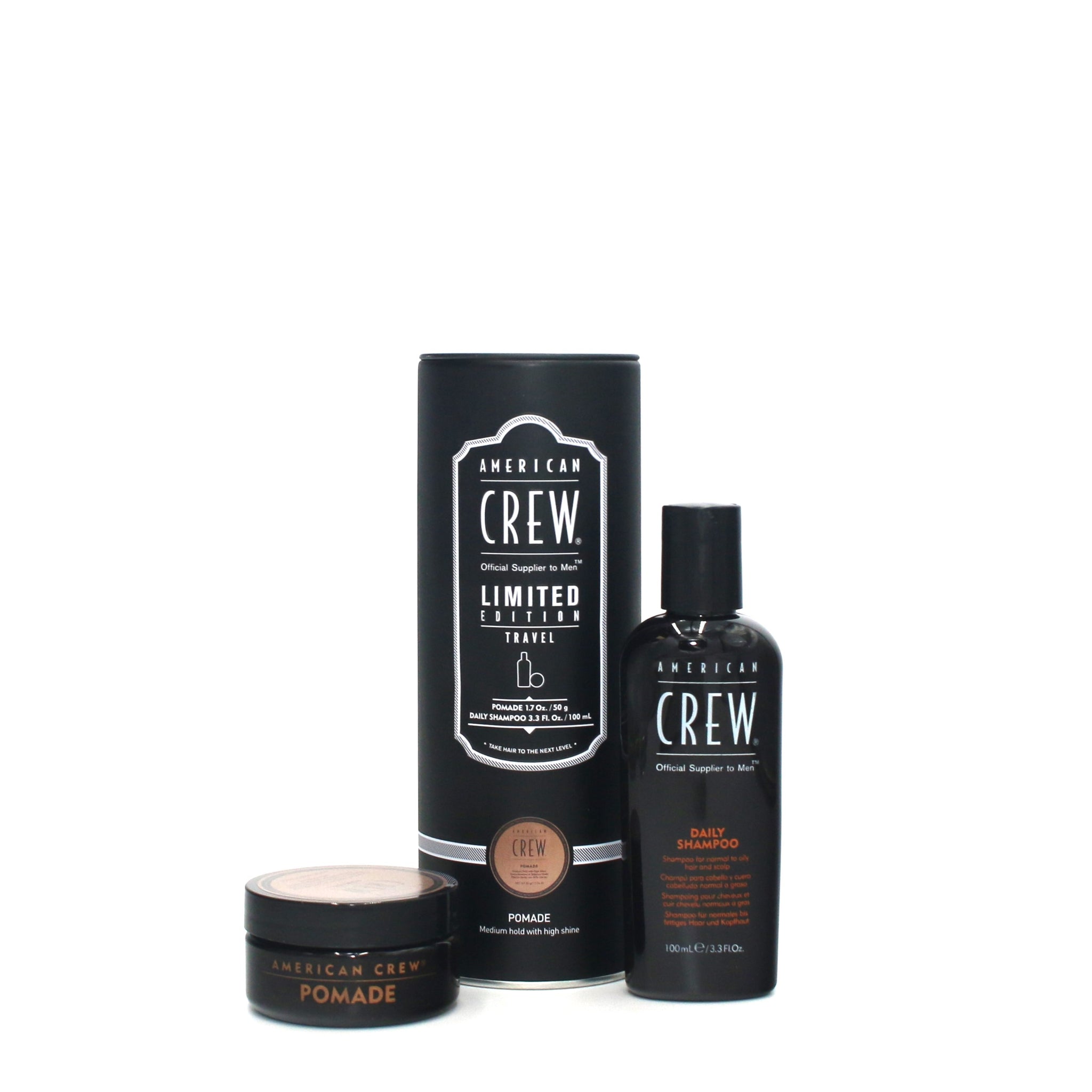 AMERICAN CREW Official Supplier to Men Travel Pomade 1.7 oz Daily Shampoo 3.3 oz